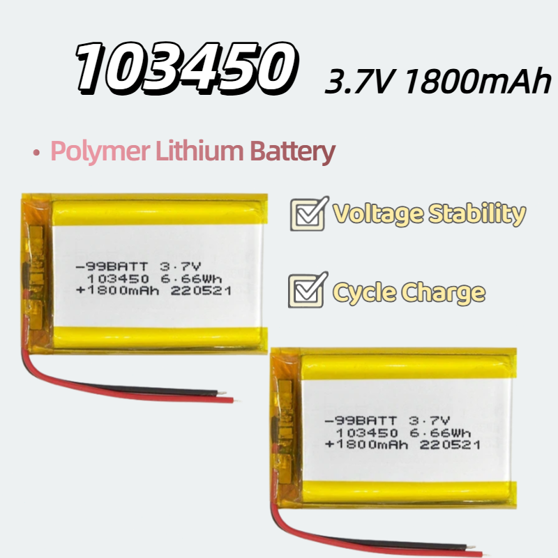 Renewable Energy Battery - 103450 3.7V 1800mAh Rechargeable Lithium Polymer
