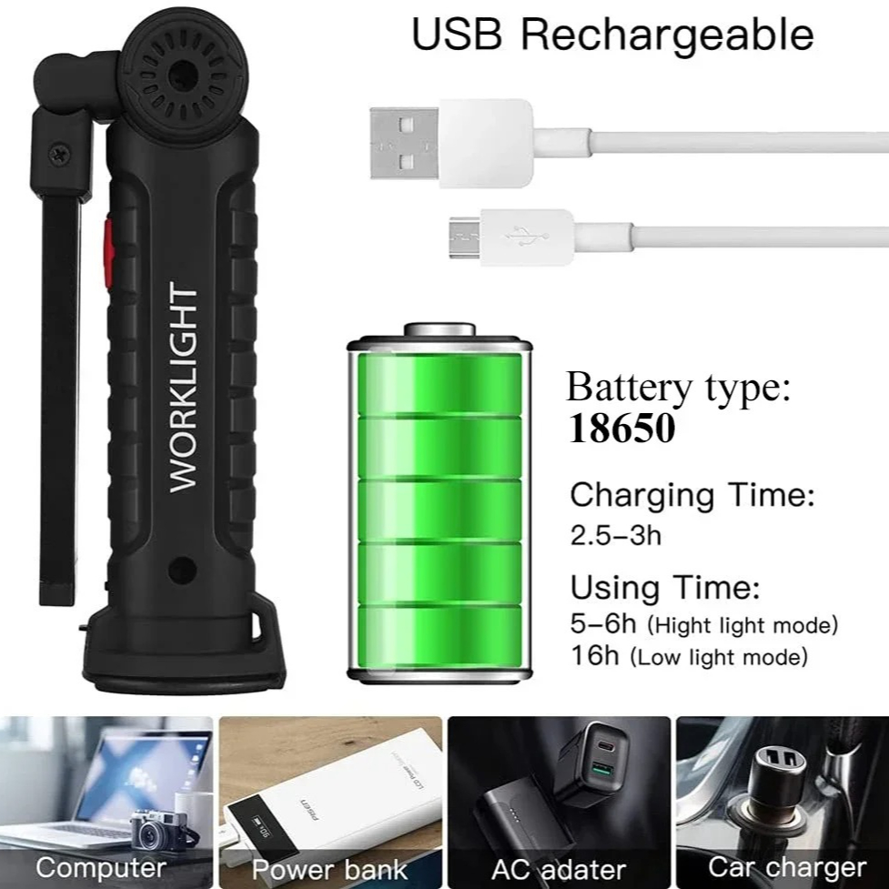 Portable COB LED Flashlight US - Renewable Energy Battery recension och pris